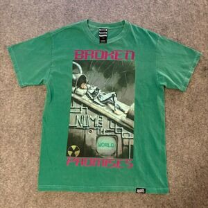 Broken Promises Numb World Graphic T-Shirt Mens Medium Green Anime Cyberpunk Tee